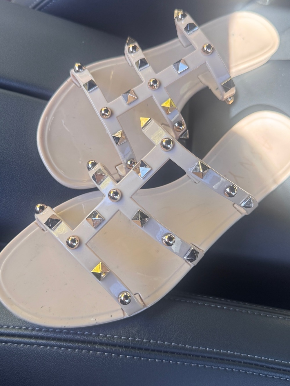 Studded Beige Jelly Sandals